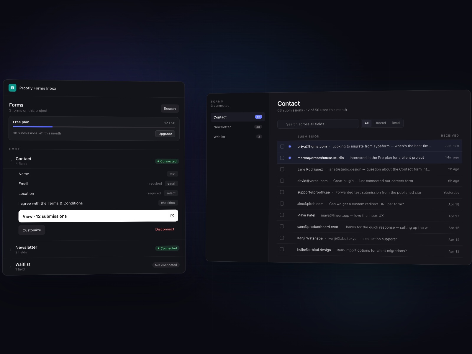 Proofly Forms Inbox
